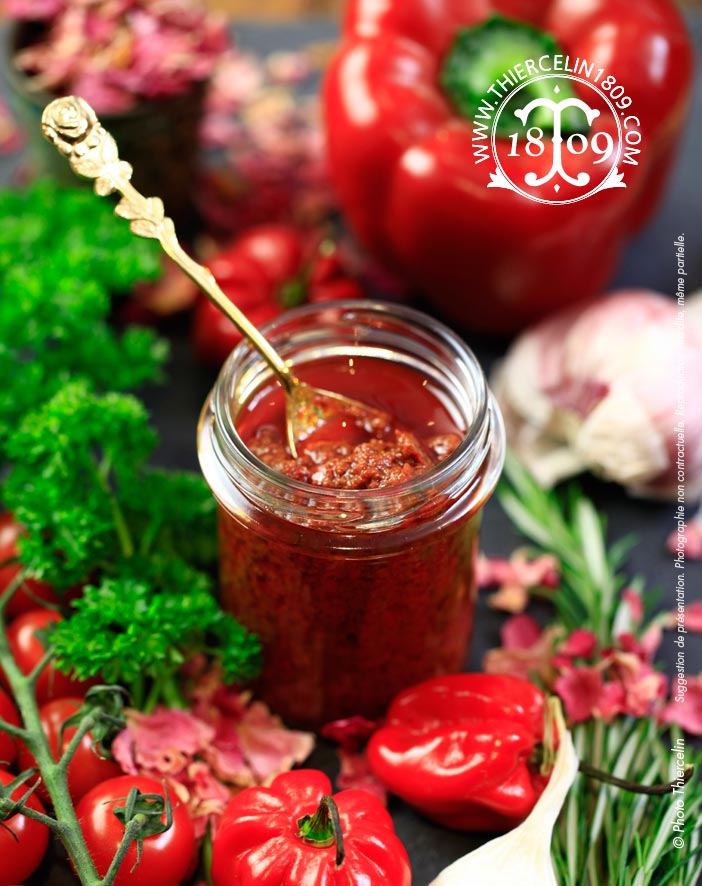 SAUCE HARISSA A LA ROSE, sauce artisanale avec sa pointe de Rose, fabrication maison, bocal verre 170 g