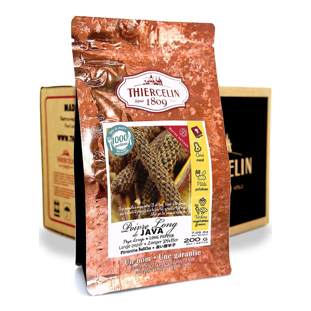 Lange Java-peper, heel, hersluitbare vershoudzak, doos van 12 x 200 g