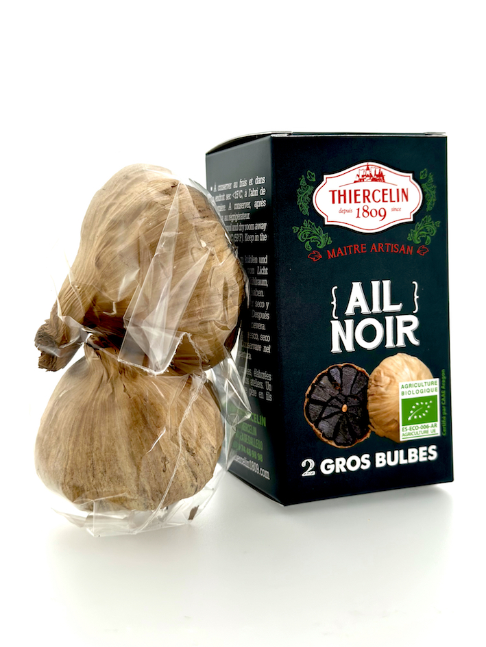 AJO NEGRO ECOLÓGICO, 2 bulbos grandes enteros, procedente de agricultura ecológica, caja de cartón, 100 g