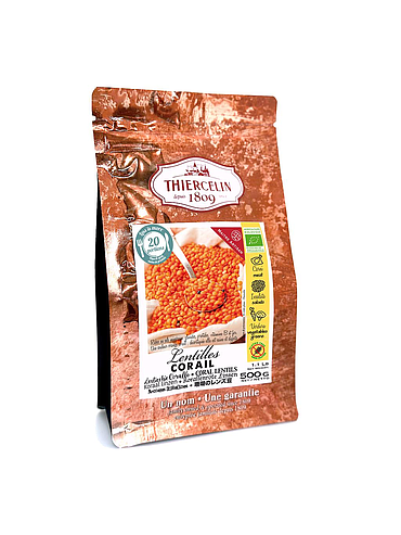 LENTEJAS CORAL ECOLÓGICAS, enteras, de agricultura ecológica, bolsa de frescura resellable, 500 g