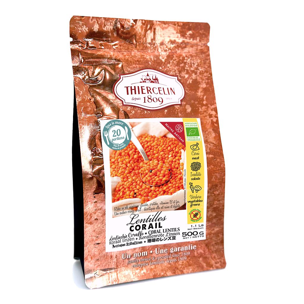 LENTEJAS CORAL ECOLÓGICAS, enteras, de agricultura ecológica, bolsa de frescura resellable, 500 g