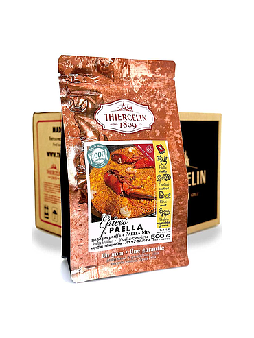 EPICES POUR PAELLA, mélange d'épices en poudre et colorants, sachet fraîcheur refermable, Carton de 12 x 500 g