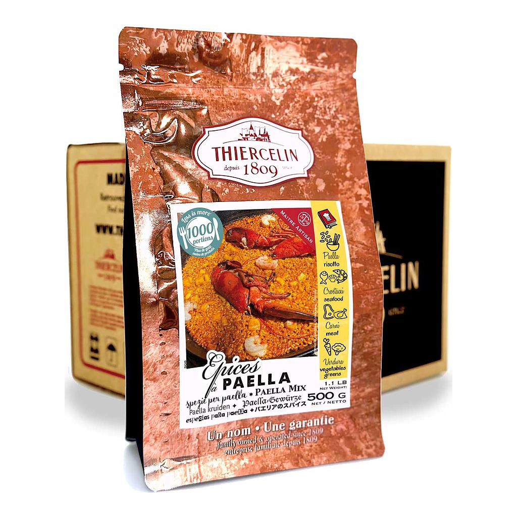 EPICES POUR PAELLA, mélange d'épices en poudre et colorants, sachet fraîcheur refermable, Carton de 12 x 500 g
