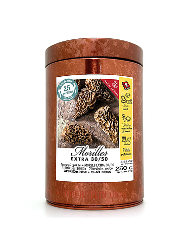 MORELS 30/50, extra, tamanho 30/50 mm, caixa metálica 250 g