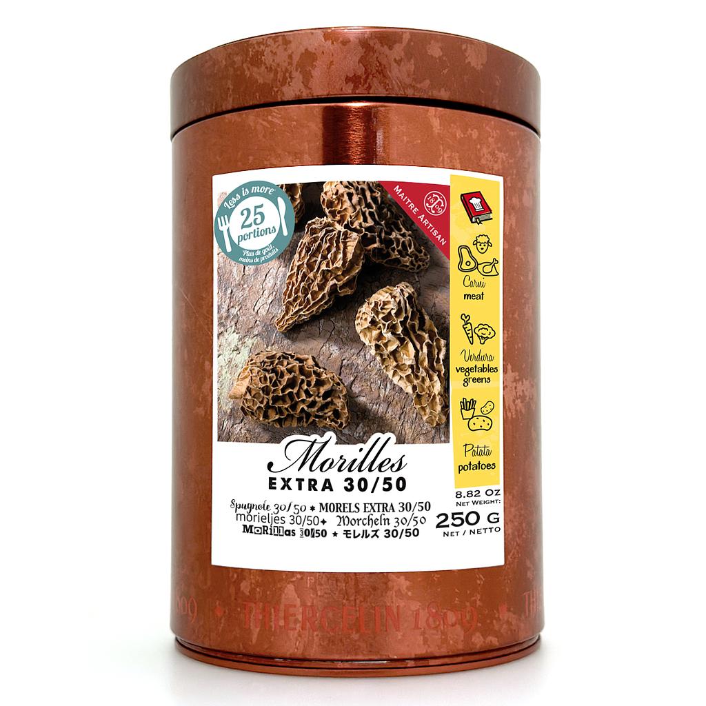 MORELS 30/50, extra, tamanho 30/50 mm, caixa metálica 250 g