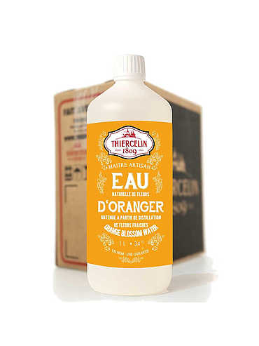 Acqua di fiori d'arancio, idrolato naturale, ottenuto dalla distillazione di fiori freschi, bottiglia in PE, cartone da 6 x 1 L