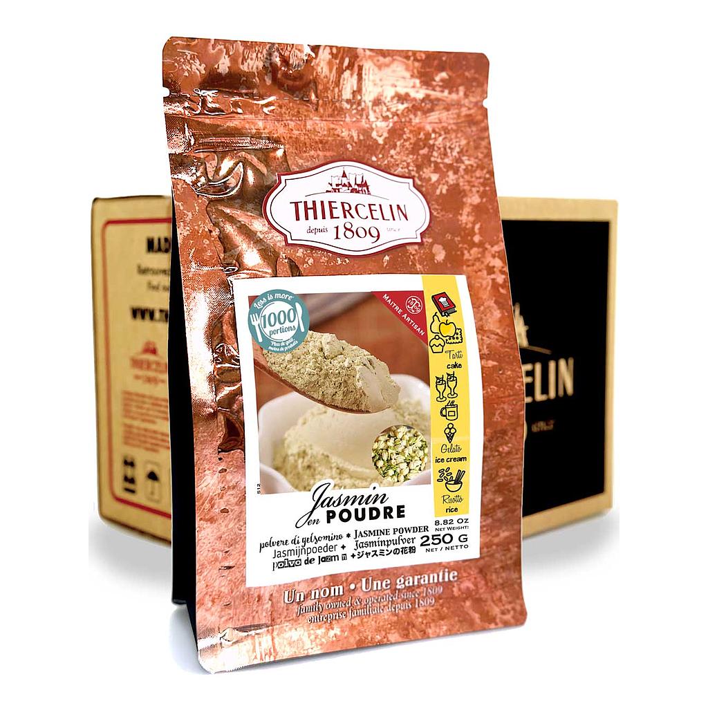 Jasminpulver, torkade blommor malda till pulver, återförslutningsbar färskhetspåse, kartong med 12 x 250 g