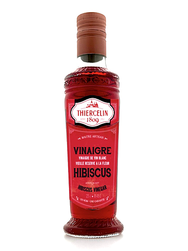 HIBISCUS BLOEMAZIJN, natuurlijk gearomatiseerde witte wijnazijn, fles met geïntegreerde schenktuit, 25 cl