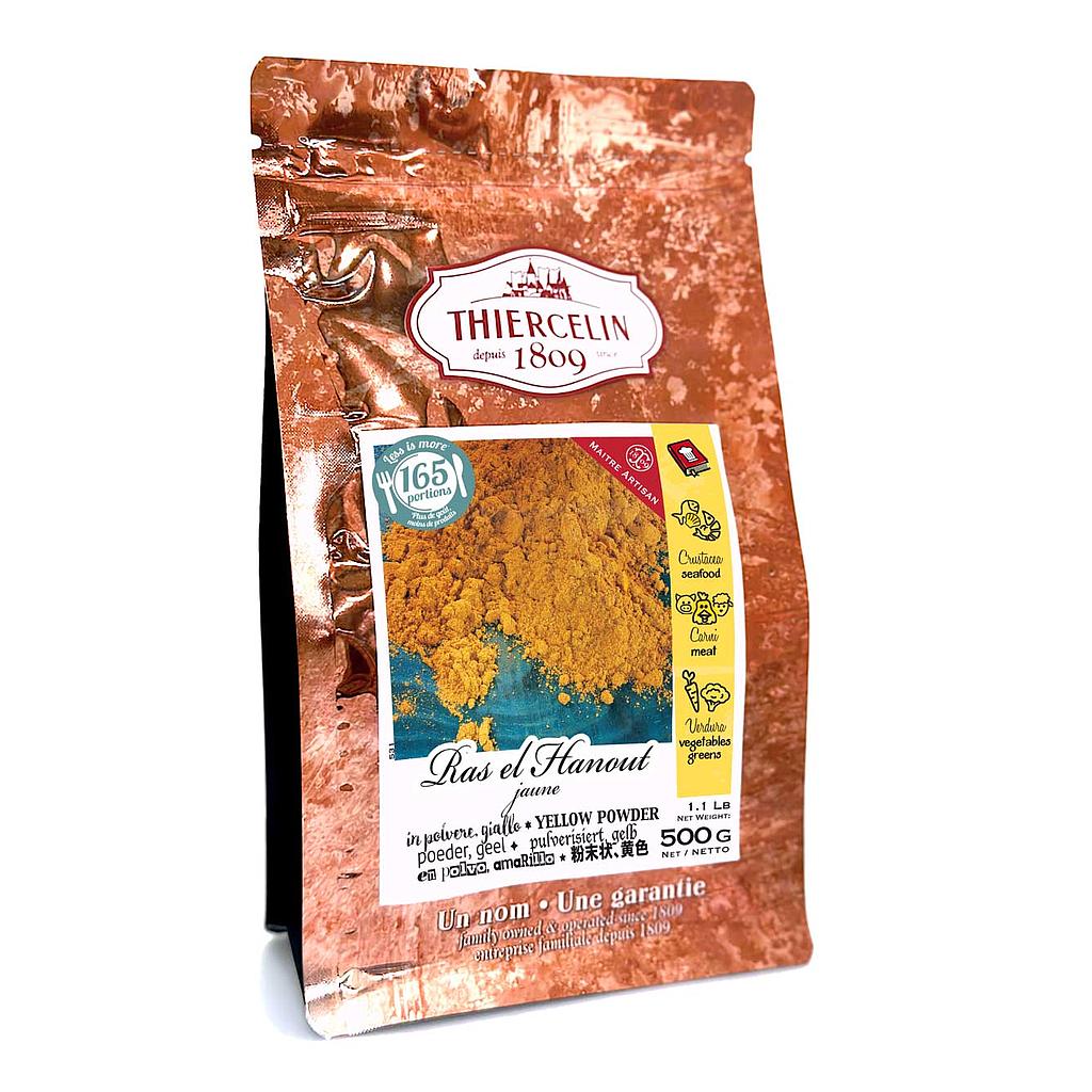 Ras el Hanout amarelo, em pó, embalagem hermética para conservação, 500 g