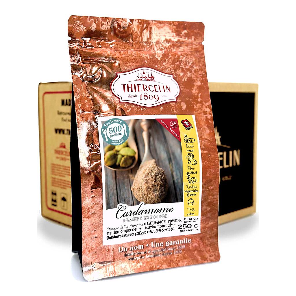 CARDAMOME POUDRE, graines en poudre, sachet fraîcheur refermable, Carton de 12 x 250 g
