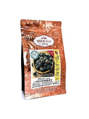 TELLICHERRY-SCHWARZER PFEFFER, Körner, wiederverschließbarer Frischebeutel 200 g