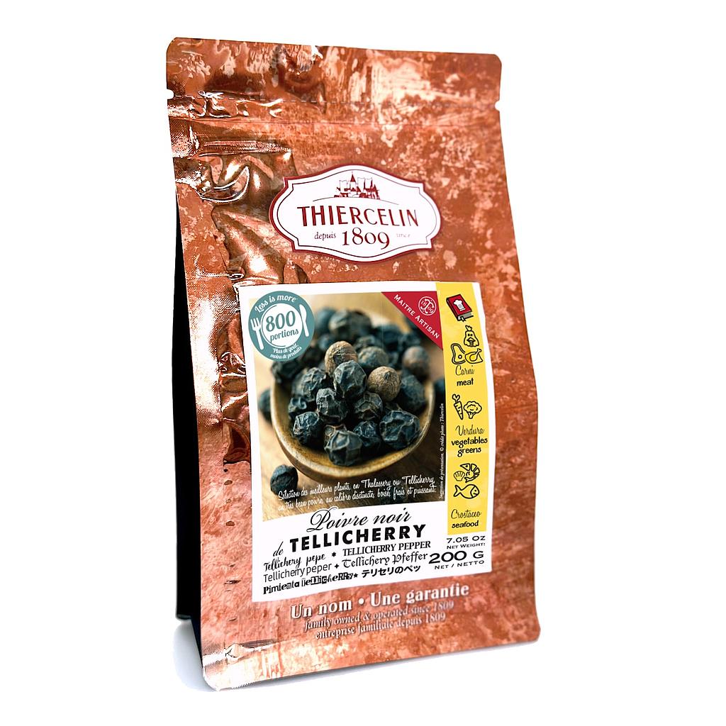 PIMENTA-DO-REINO PRETA TELLICHERRY, grãos, saco de frescura resselável 200 g