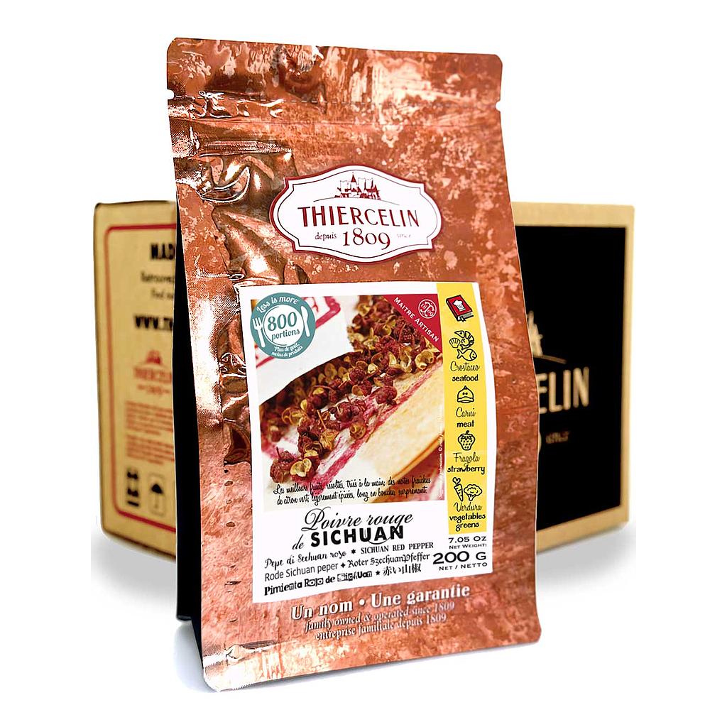 Rode Sichuanpeper, gedroogde vrucht (vruchtzakjes), hersluitbare vershoudzak, doos van 12 x 200 g