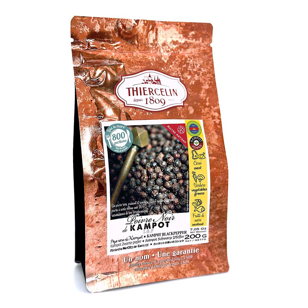 KAMPOT SCHWARZER PFEFFER, Körner, wiederverschließbarer Frischebeutel 200 g