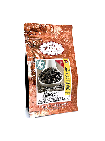 KERALA ZWARTE PEPER, peperkorrels, hersluitbare vershoudzak 200 g