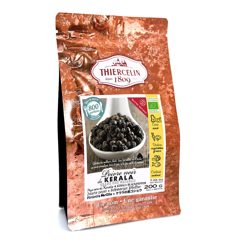 KERALA BLACK PEPPERCORNS ORGANIC, dried fruits, from organic farming, resealable zip bag 200 g 