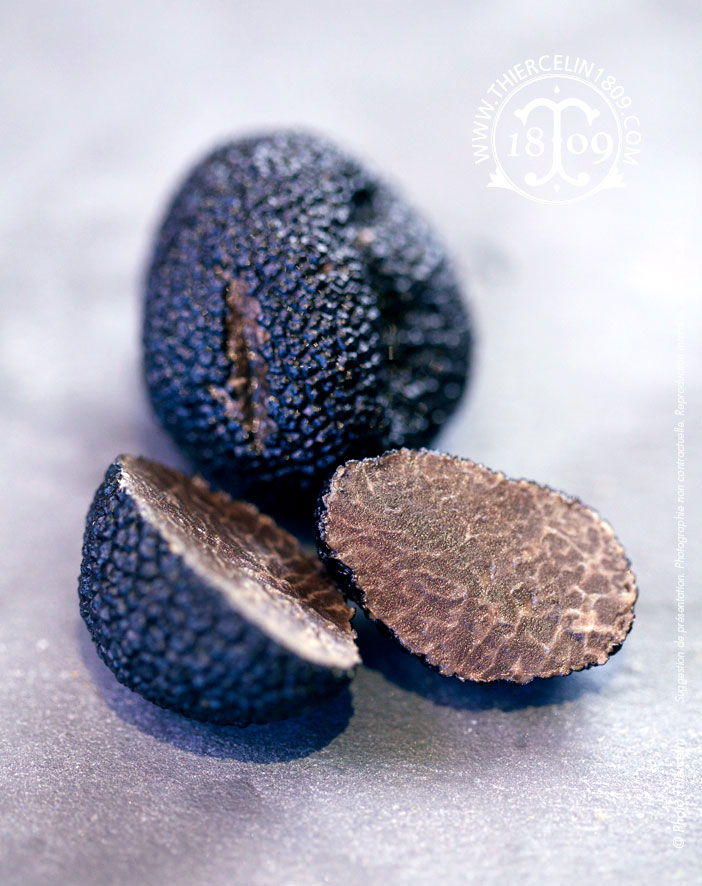 TRUFAS NEGRAS, INTEIRAS ESCOVADAS, 1ª escolha, 1ª fervura, cozidas no seu próprio sumo, enlatadas, frasco de vidro de 100g com drenagem líquida