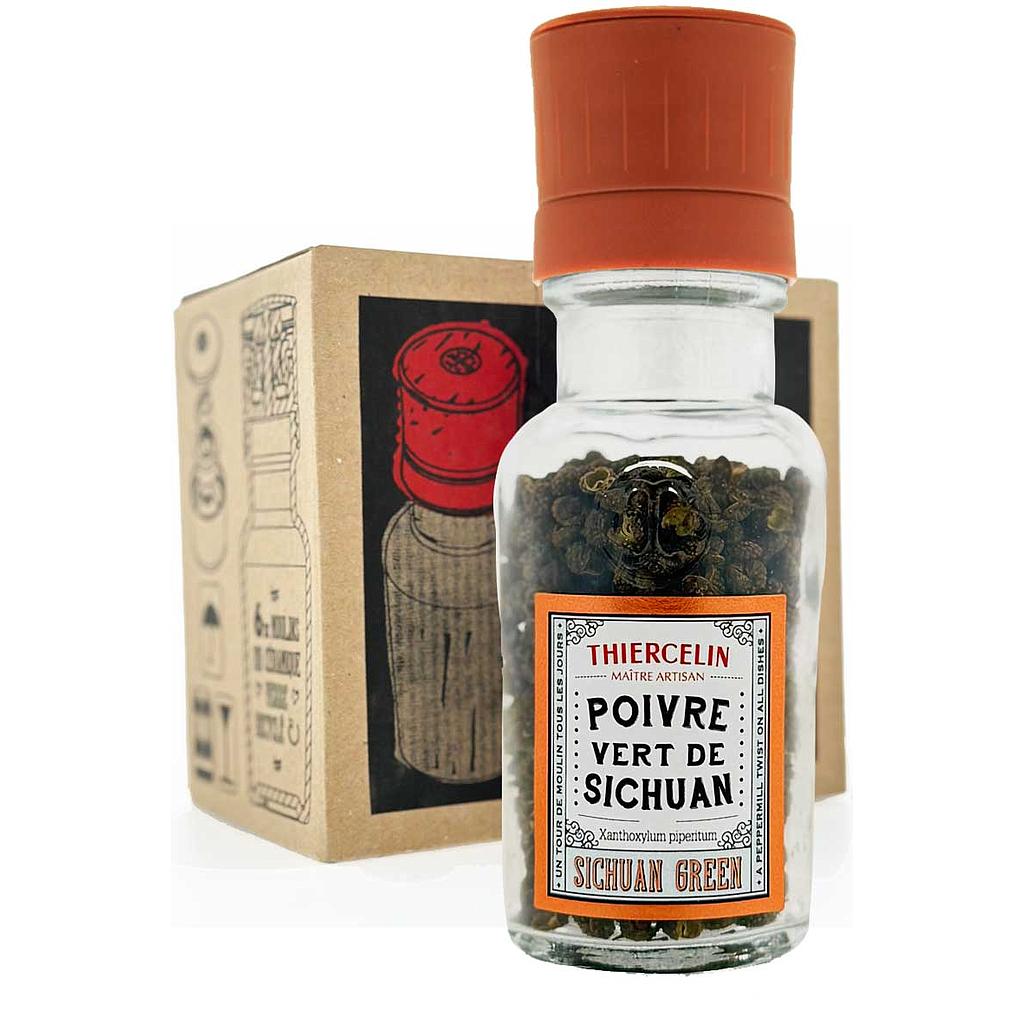 SICHUAN GRÜNER PFEFFER + MÜHLER, Trockenfrüchte (Folie), recyceltes Glasgefäß und Keramikmahlwerk, Karton mit 6 x 25 g