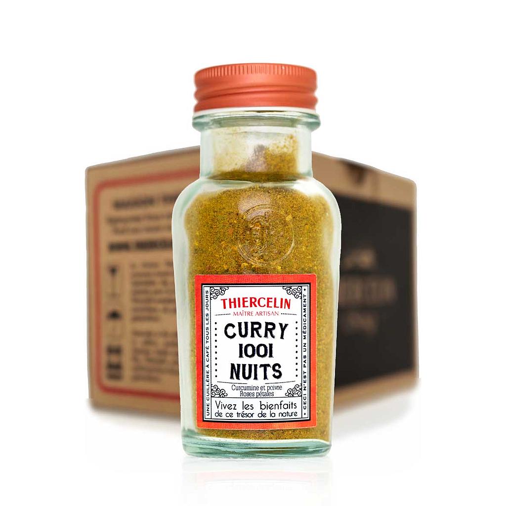 CURRY 1001 NUITS®, Caril 1001 Noites, mistura em pó, frasco em vidro reciclado, caixa com 6 saquetas de 45g