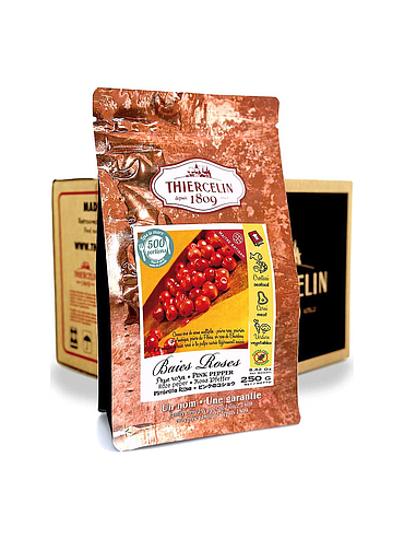 BAIES ROSES (dit poivre du Pérou), drupes déshydratées, sachet fraîcheur refermable, Carton de 12 x 250 g