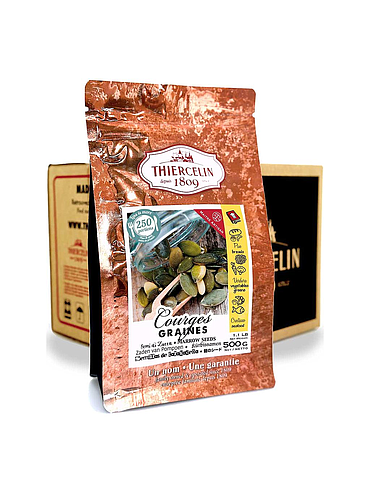 COURGE, graines décortiquées nature, sachet fraîcheur refermable, Carton de 10 x 500 g