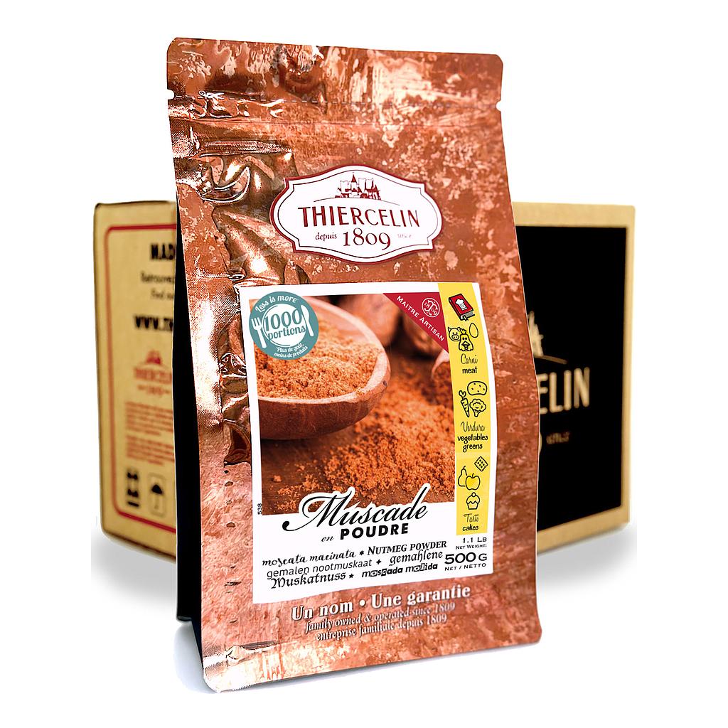 Noz-moscada moída, embalagem com fecho hermético para manter a frescura, caixa com 12 unidades de 500g