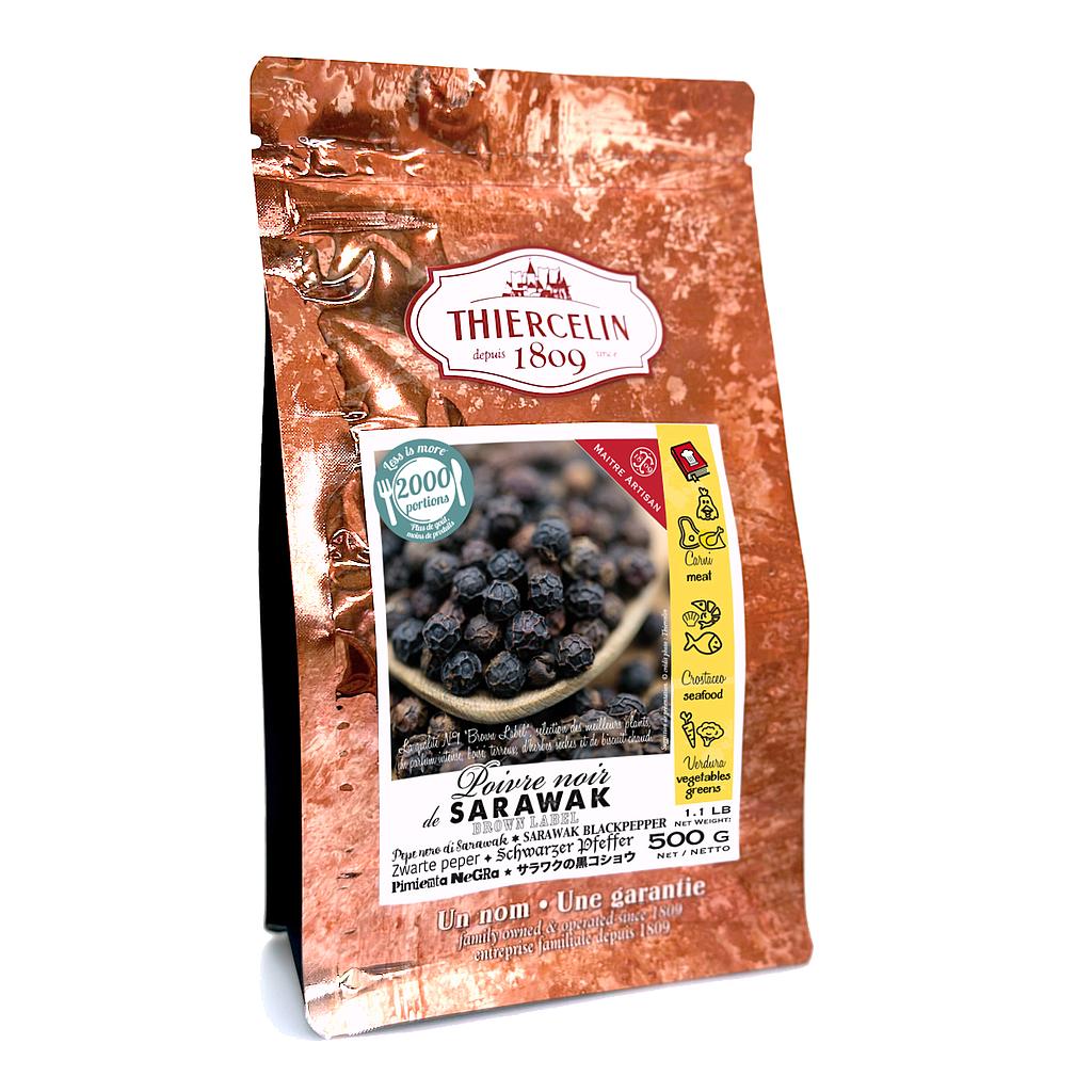 POIVRE NOIR DE SARAWAK, fruits séchés (drupes), sachet fraîcheur refermable 500 g