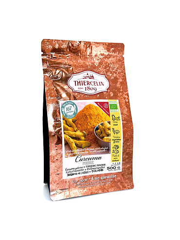 CÚRCUMA ORGÂNICA, rizomas em pó, de agricultura biológica, saco de frescura reutilizável 500 g
