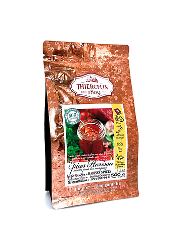 EPICES POUR HARISSA/MERGUEZ, mélange d'épices en poudre, sachet fraîcheur refermable 500 g