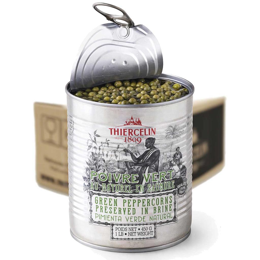 Groene peperkorrels in pekel, metalen blik, doos van 12 x 450 g