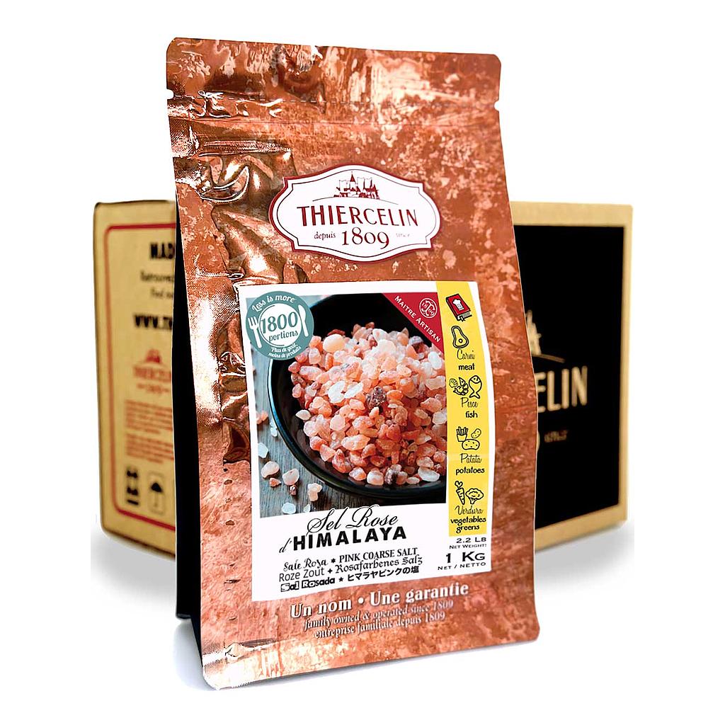 ROSE HIMALAYAN SALT, granulated, resealable zip bag, Carton de 12 x 1 kg