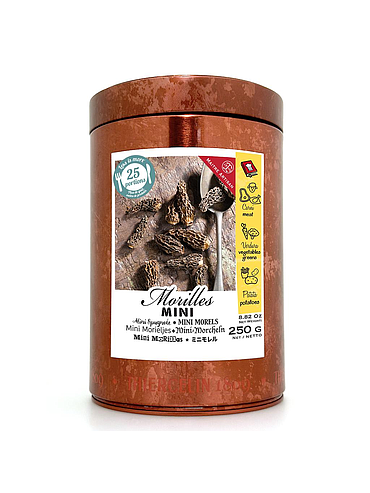 MINI MORILLES, calibre mini 5-10 mm, extra, têtes sans queues, boîte en métal 250 g