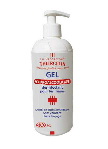 GEL HYDROALCOOLIQUE, 70%, flacon individuel 500 ml avec distributeur poussoir