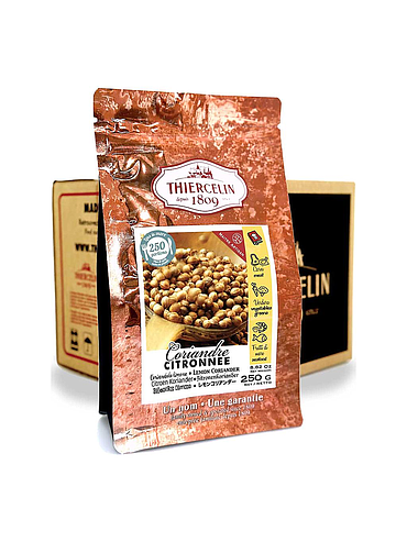 CORIANDRE CITRONNEE, fruits séchés (diakènes), sachet fraîcheur refermable, Carton de 12 x 250 g